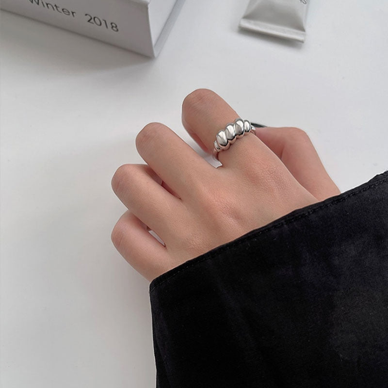 VENTFILLE 925 Sterling Silver Wave Light-shaped Solid Double-layer Ring