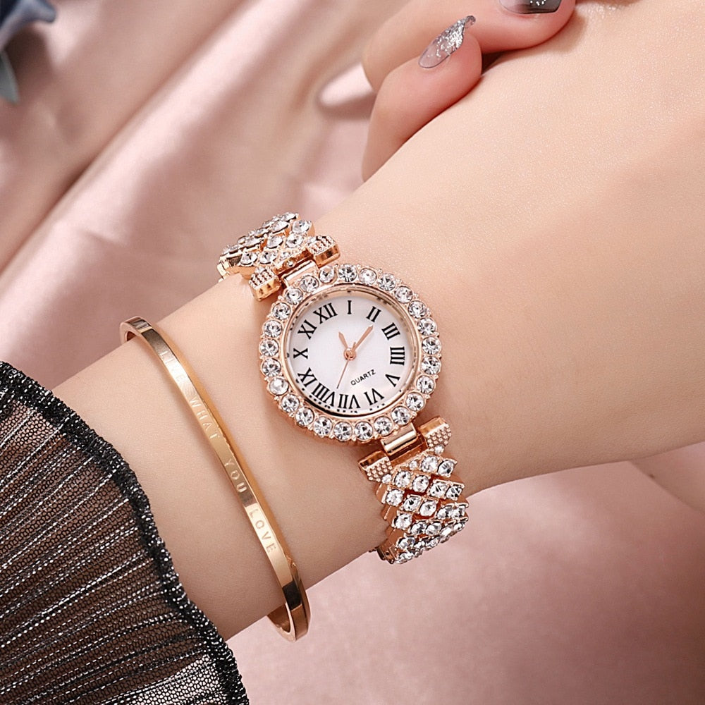 Luxury steel belt Love Steel belt Rhinestone Quartz Wrist Watch