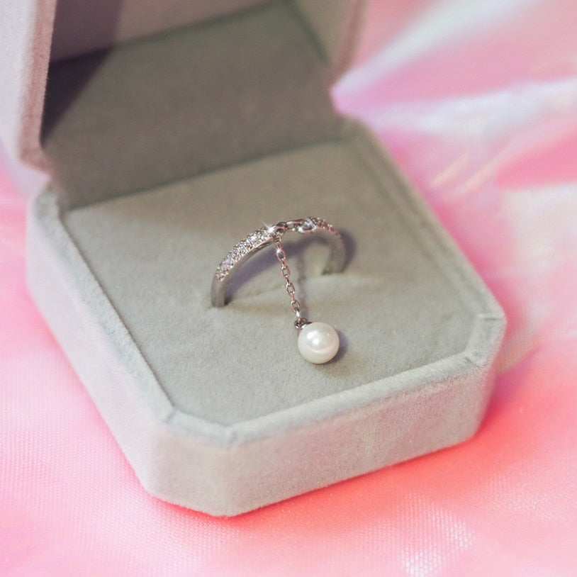 Simulated Pearl Chain Tassel Adjustable Ring