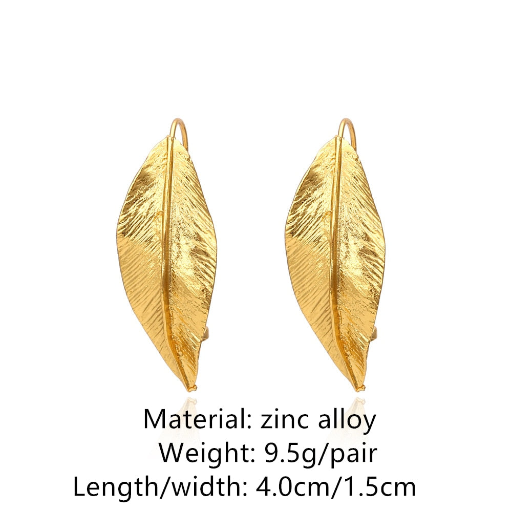 Retro Golden Metal Leaf Stud Earrings