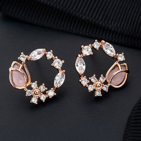 Korea Flower Crystal Temperament Geometric Shiny Zircon Earrings