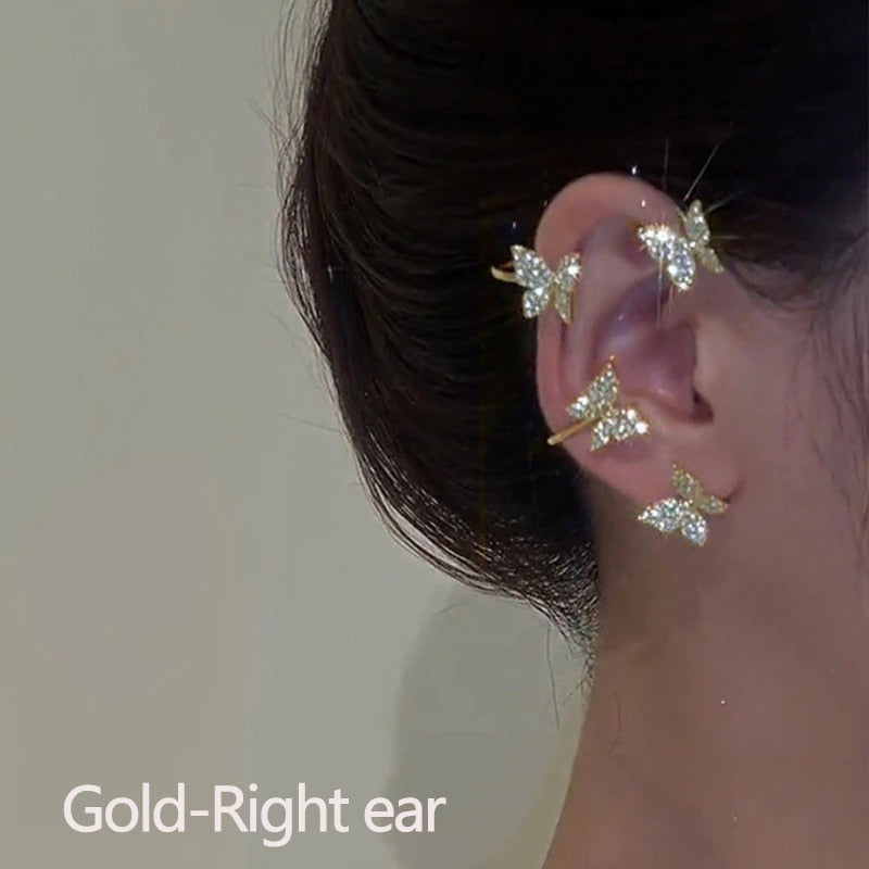 Korean Style Sparkling Zircon Butterfly Ear Clips Without Piercing