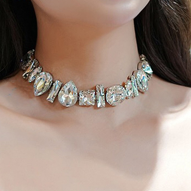 FYUAN Geometric Crystal Choker Necklace