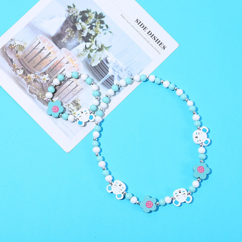 2pcs/Set Fashion Natural Wood Beads Necklace Bracelet