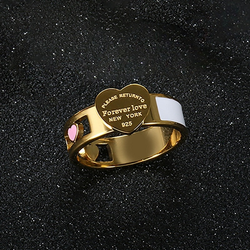 Fashion Hollow Colorful Heart Stainless Steel Ring