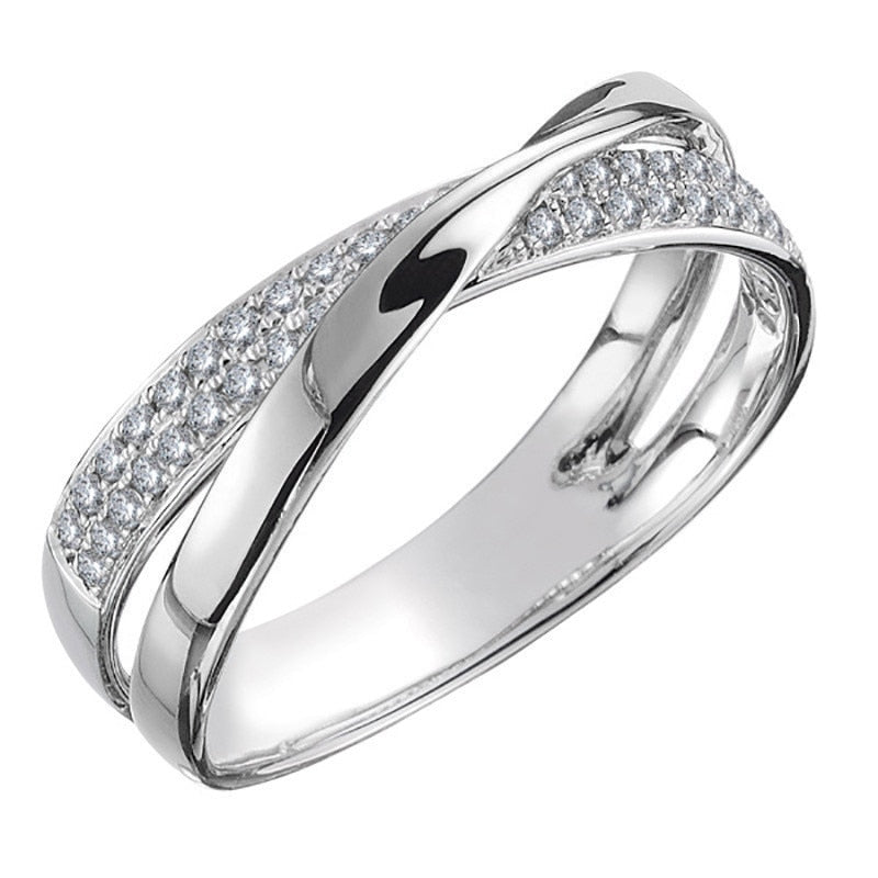 Fashion Two Tone X Shape Cross Dazzling CZ Ring