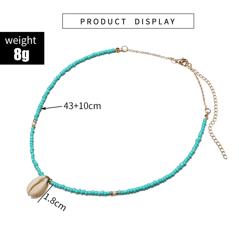 HuaTang Bohemian Green Rhinestone Shell Choker Pendant Necklace