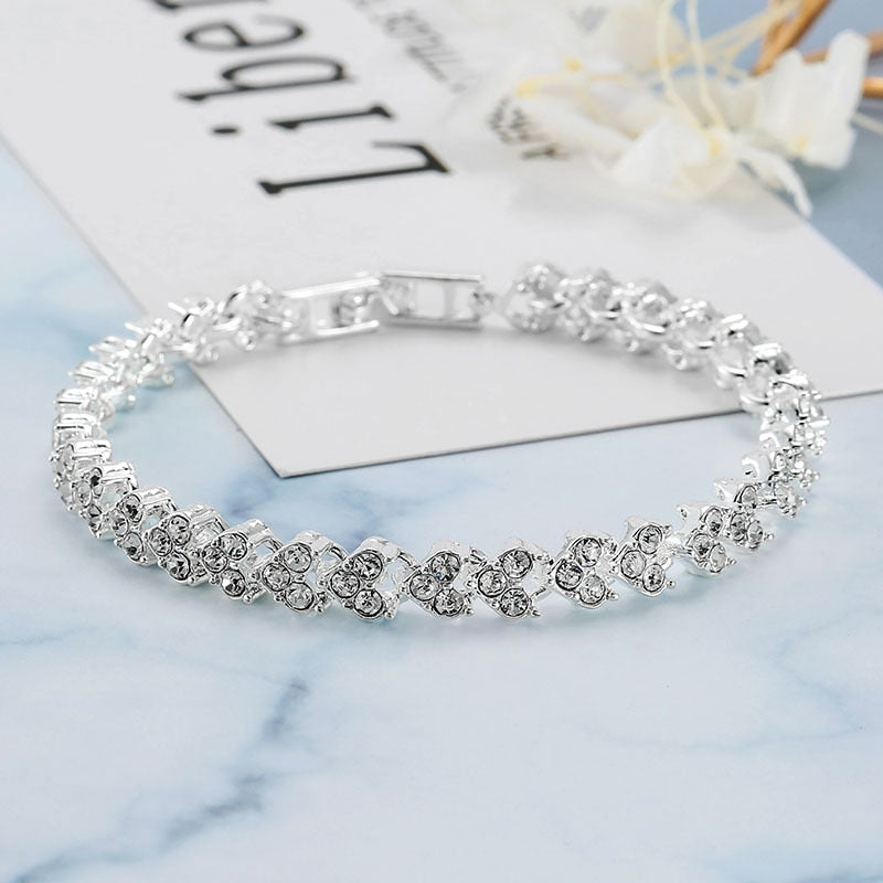 Luxury Roman Crystal Heart Chain Bracelet For Women