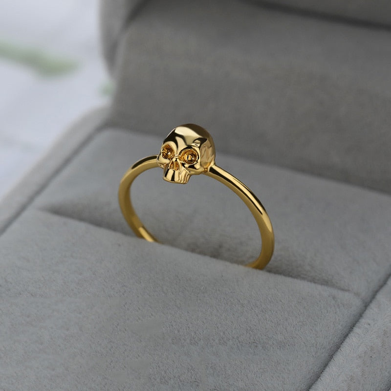 Stainless Steel Skull Gold Color Punk Skeleton Ring