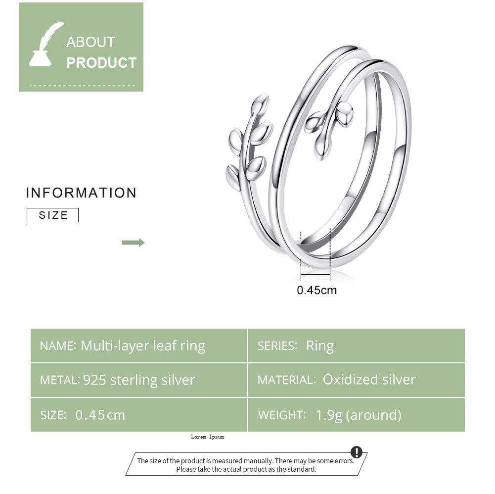 Bamoer 925 Sterling Silver Leaves Adjustable Ring