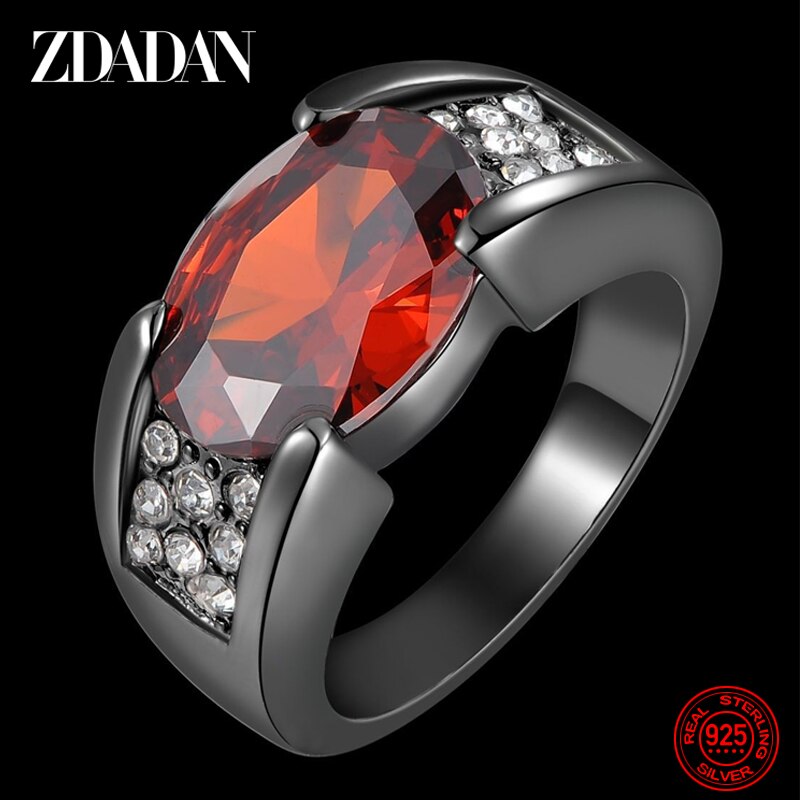 ZDADAN 925 Sterling Silver Red Purple Crystal Ring