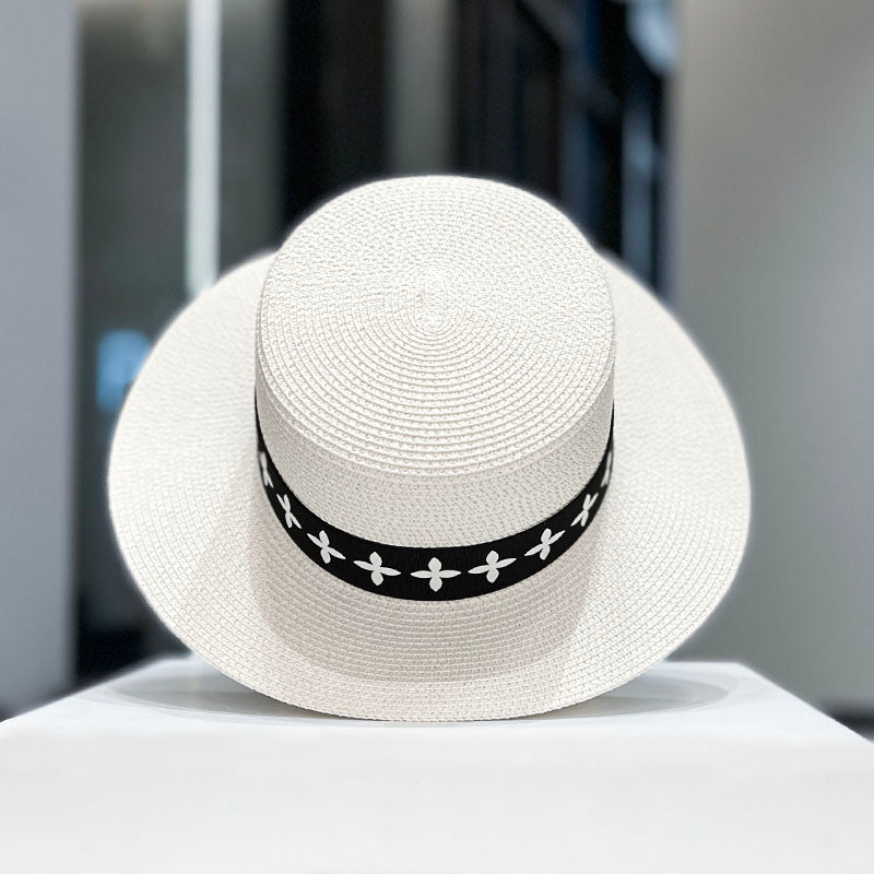 French Style Elegant Flat Top Straw Hat Women's 2023 New Style Spring Summer Sun Protection Straw Sun Hat All-Matching Sun Hat