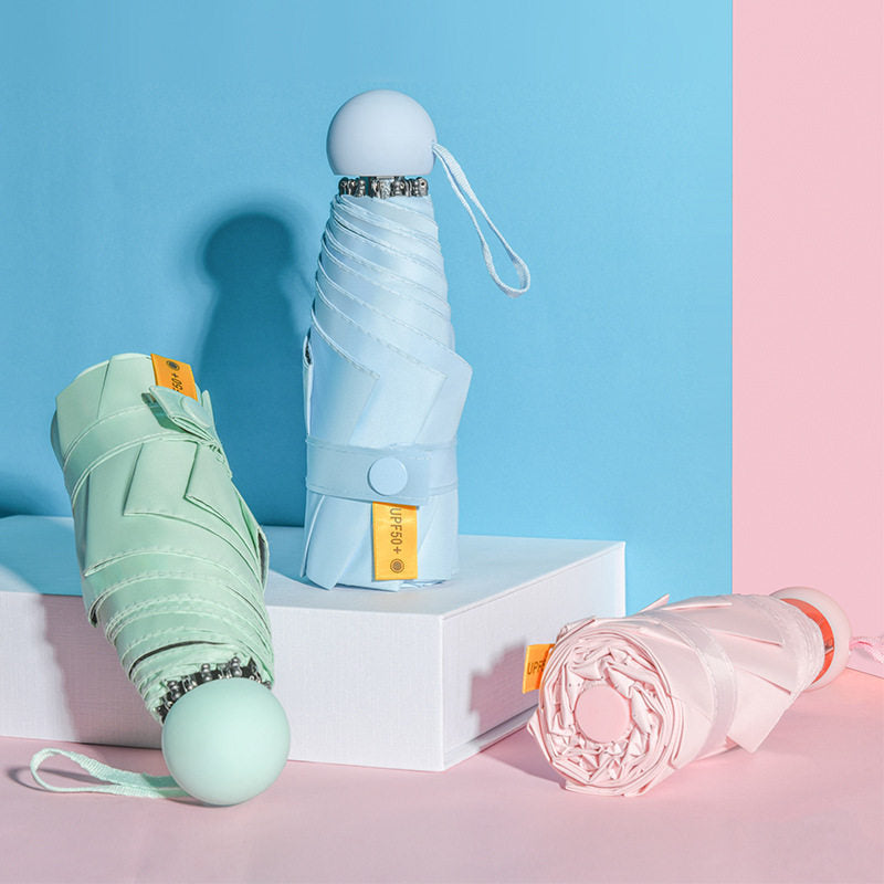 Sun Umbrella Small Sunscreen Anti-UV Women Portable Rain S Umbrella Sunny and Rain Dual-Use Foldable Capsule Five-Fold Umbrella Sunshade