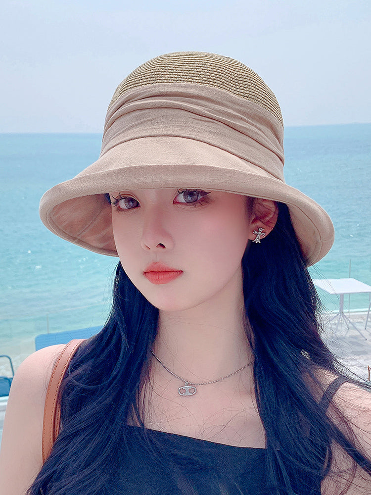 Sunshade Straw Hat Women's Spring and Summer Travel Fashionable Face-Slimming Small Curling Sun-Proof Bucket Hat 2023 New Sun Hat