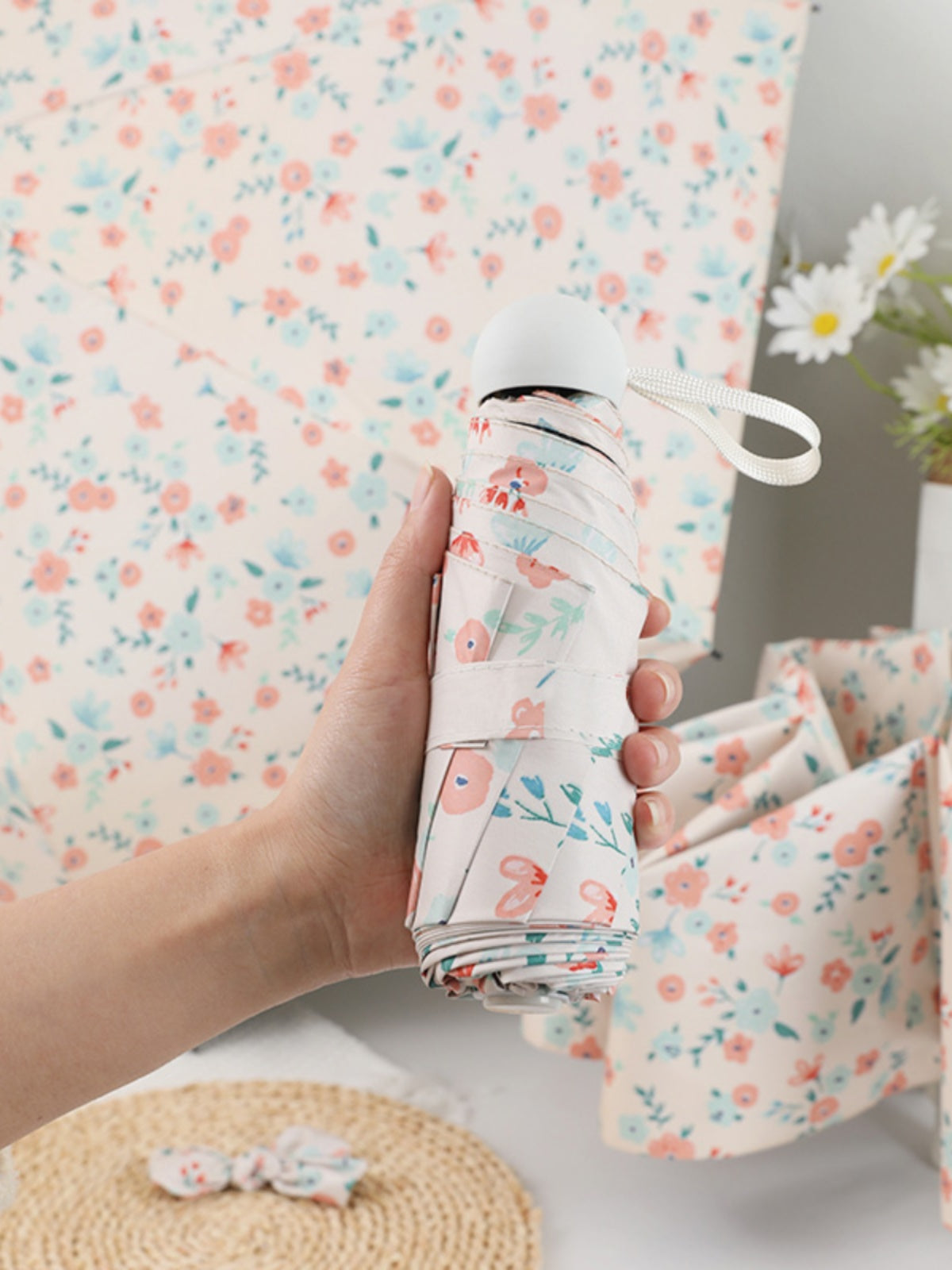 French Style Floral Umbrella Women's Sunny and Rain Dual-Use Automatic Sun Small Portable Sun Protection UV Protection Good-looking Sunshade Umbrella