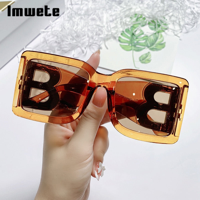Retro Black Gradient Imwete Oversized Square Sunglasses