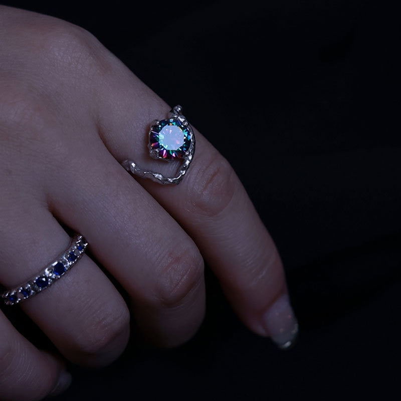 Opal Irregular Natural Stone Ring With White Opal Hollow Ring