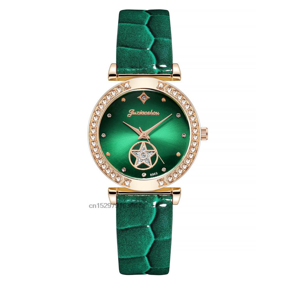 Luxury Diamond Studded Quartz Leather Watch