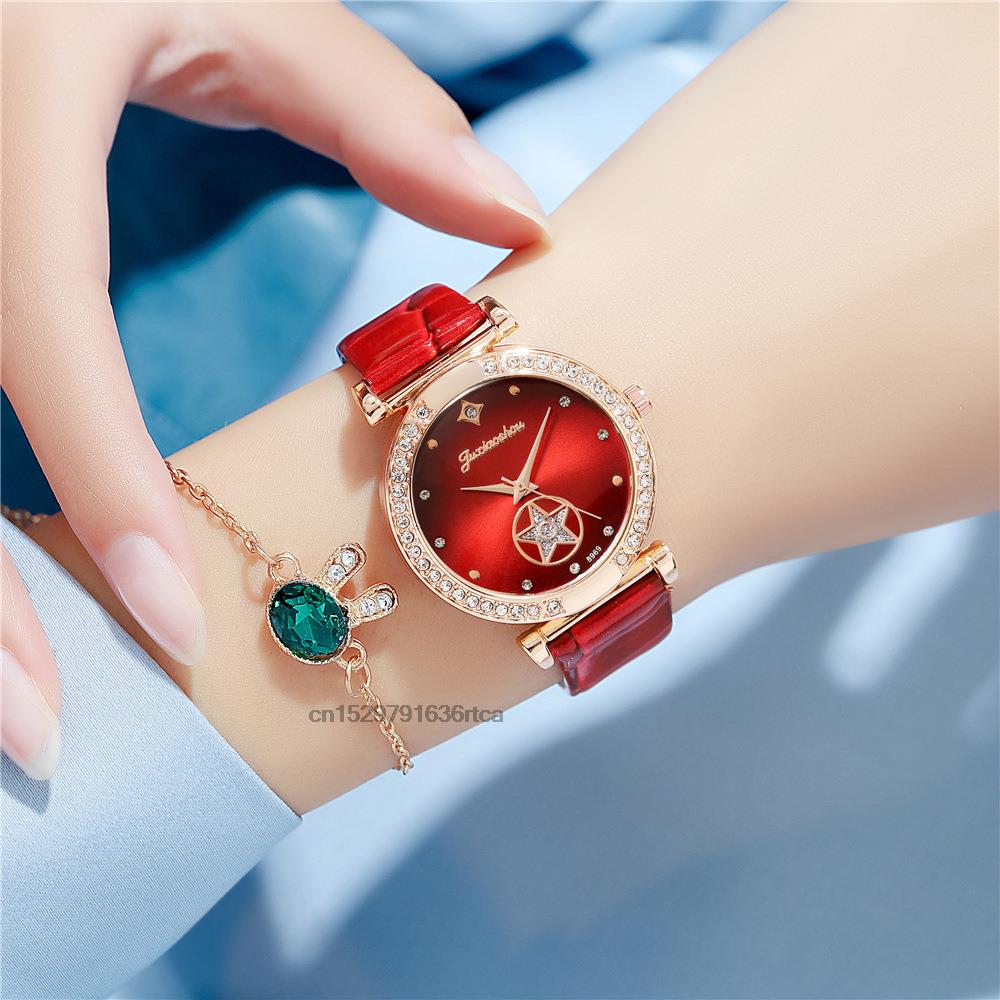 Luxury Diamond Studded Quartz Leather Watch
