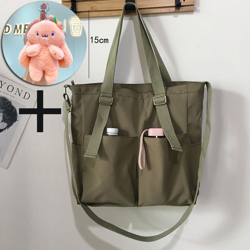 Simple Zipper Nylon Waterproof Large Capacity Tote Bag