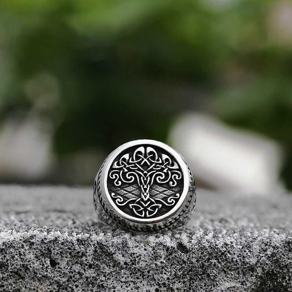 Vintage Viking Tree Of Life Nordic Mythology Stainless Steel Ring
