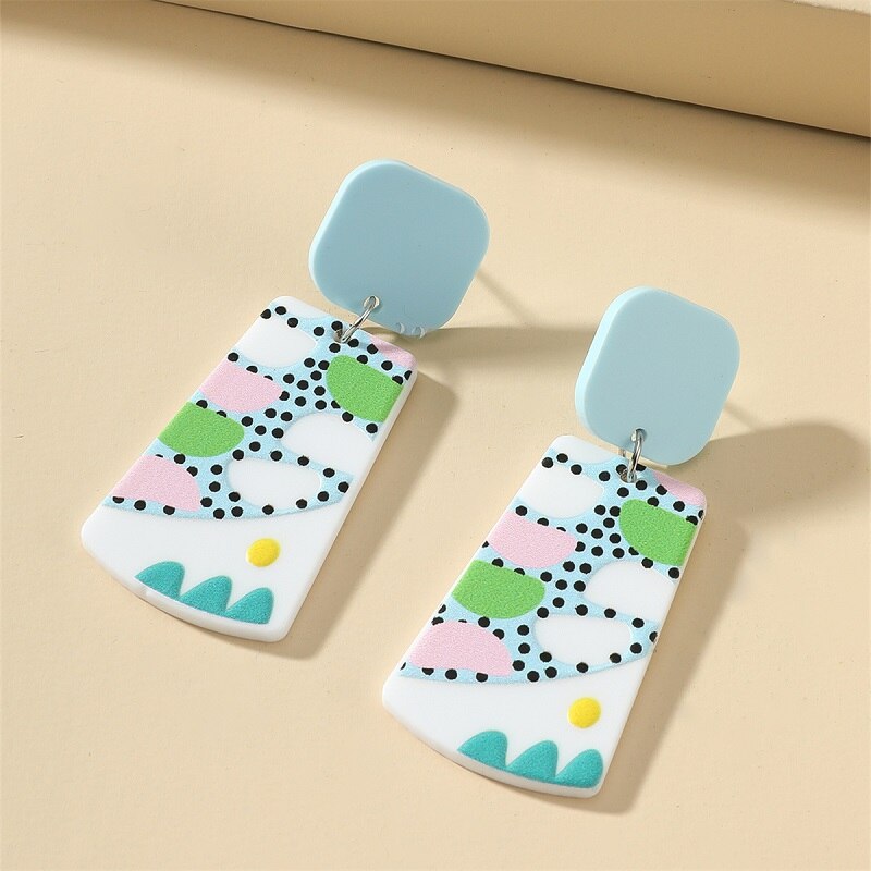 Retro Acrylic Flower Temperament Contrast Color Square Earrings