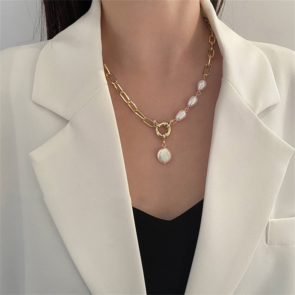 IFMIA Korean Fashion Pearl Chain Heart Choker Necklace