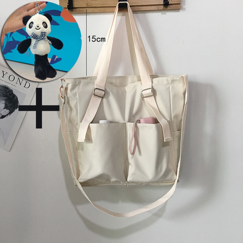 Simple Zipper Nylon Waterproof Large Capacity Tote Bag