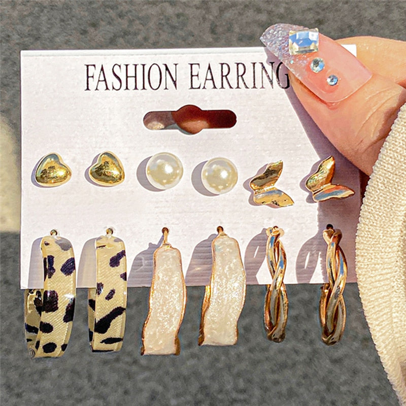 17KM Vintage Geometric Gold Plated Metal Earrings Set