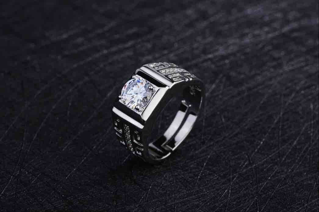 Charm 925 Sterling Shining crystal adjustable size Silver Ring
