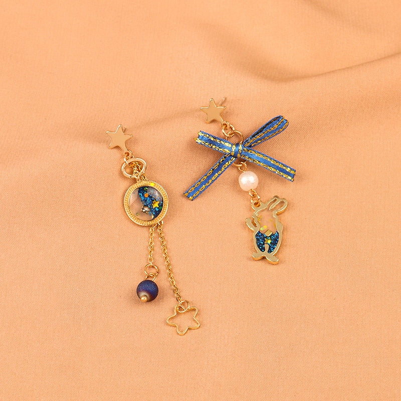 Animal Cat Cherry Blossoms Asymmetrical Earring Party Kitten Jewelry Gifts