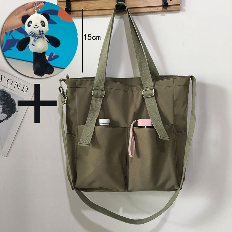 Simple Zipper Nylon Waterproof Large Capacity Tote Bag