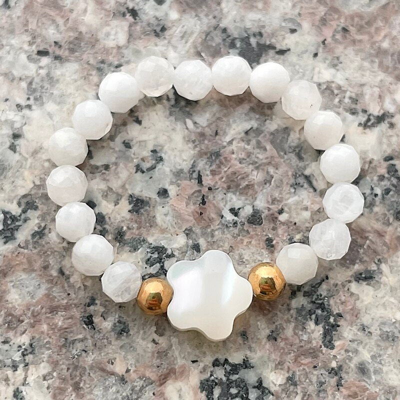 Fashion Natural Stone Moonstone Obsidian Stainless Steel Ring