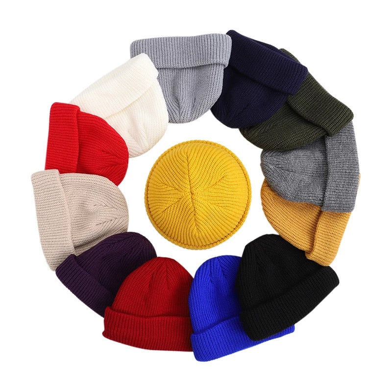 Women Men Solid Color Warm Knitted Brimless Hat