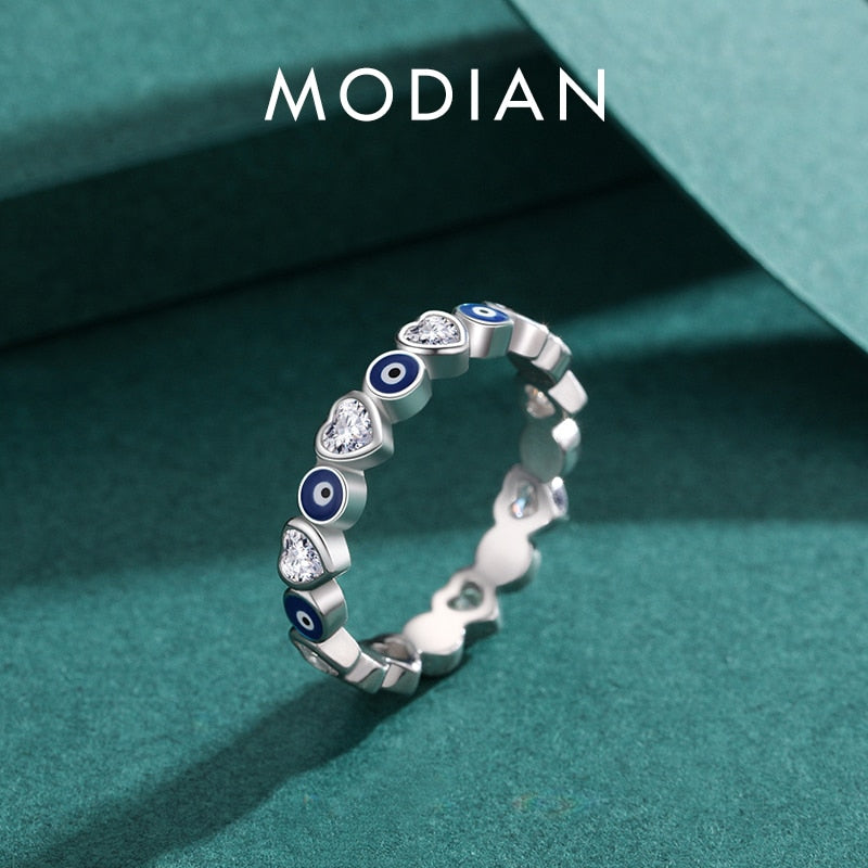 MODIAN 925 Sterling Silver Enamel Blue Eyes Ring