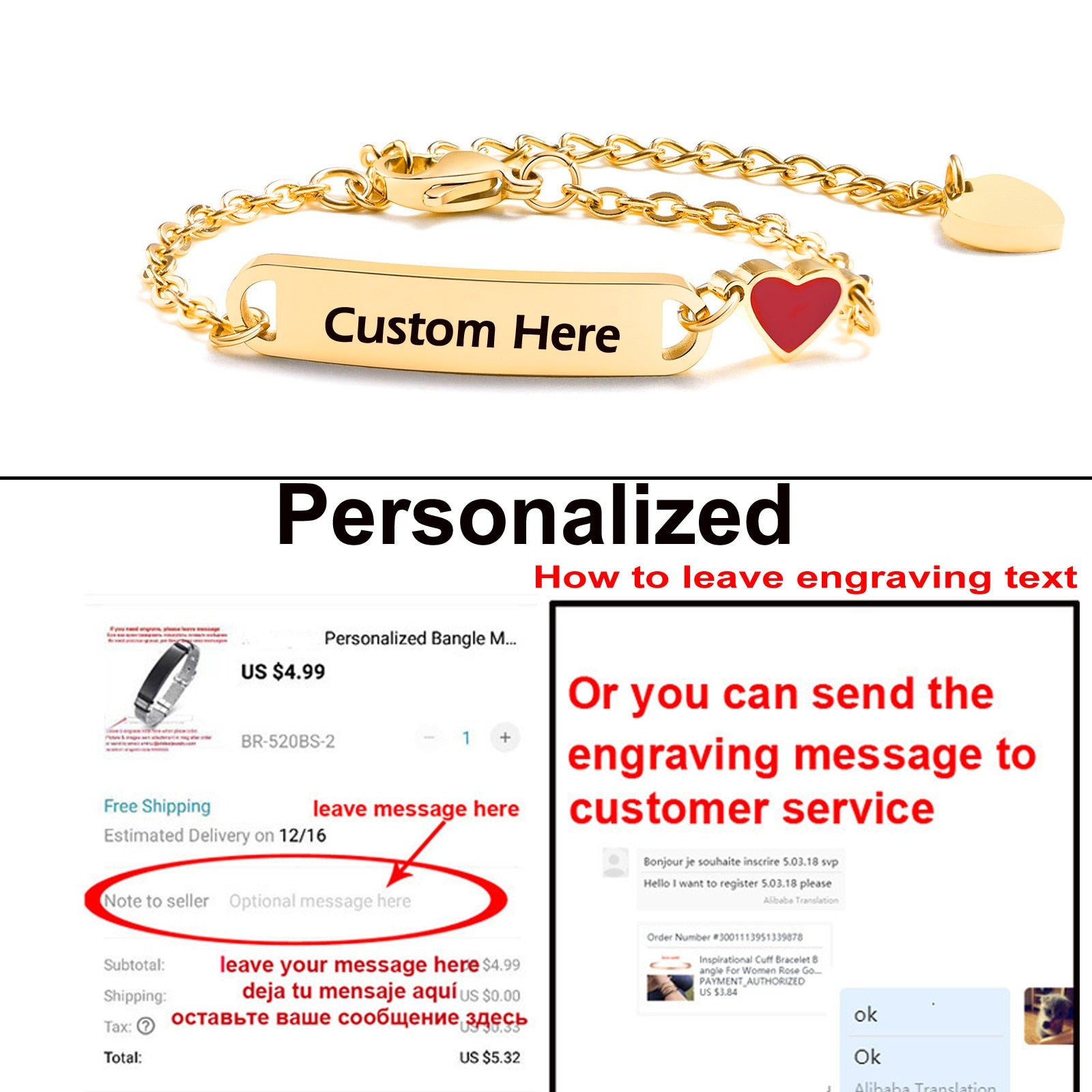 Customized Heart Baby Engravable ID Name Bracelet