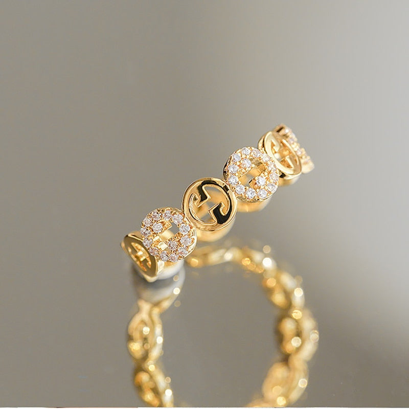 2023  Plated Trendy Light Luxury Adjustable Ring Women's Niche Design Word Fashion Personality Index Finger Ring Jewelry