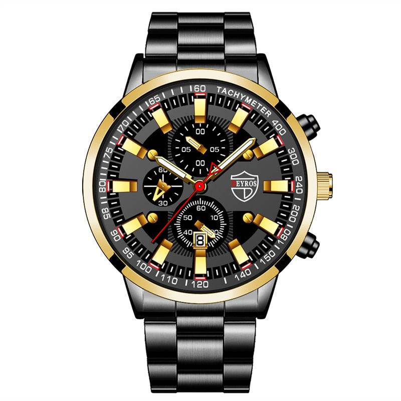 Fashion Mens Business Stainless Steel Quartz Wrist Watch