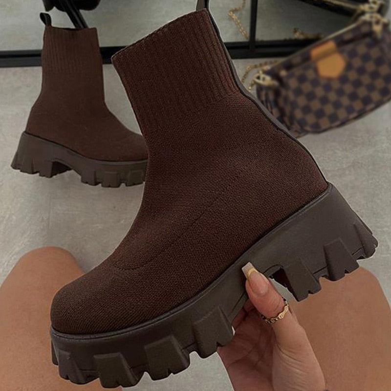 Platform Boots For Autumn Winter Shoes Slip On Platform Shoes