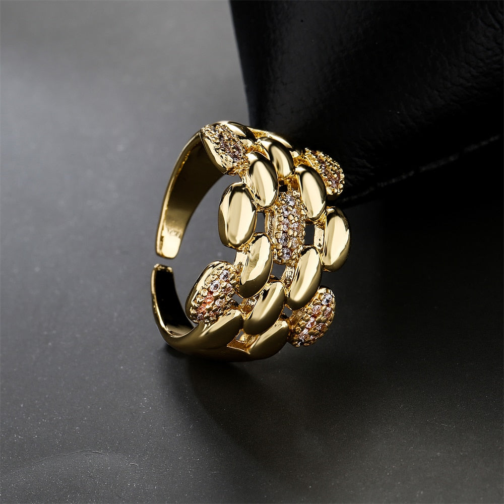 Trendy Gold Color Copper Geometric AAA Cubic Zirconia Ring