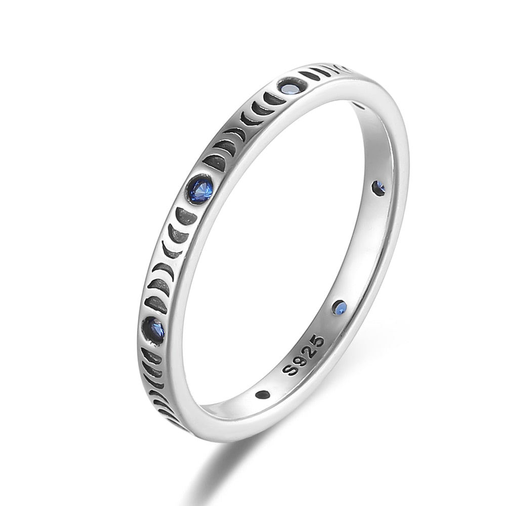 RORU 925 Silver Slim Stacking Trendy Retro Oxidized Zircon Ring