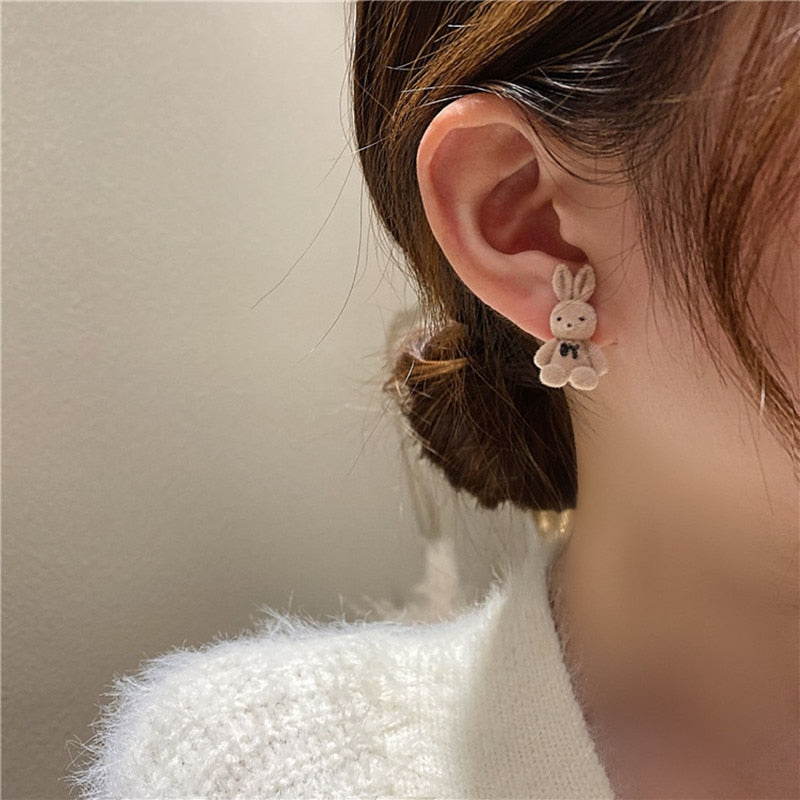 Cute Flocking Rabbit Ear Studs