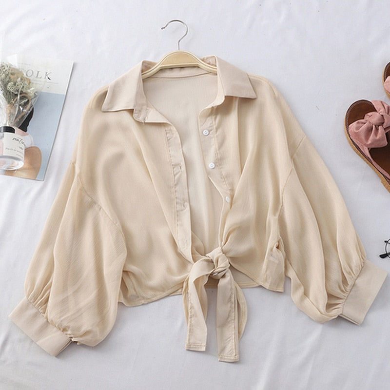 Summer Buttoned Up Shirt Loose Blouse Chiffon Shirt