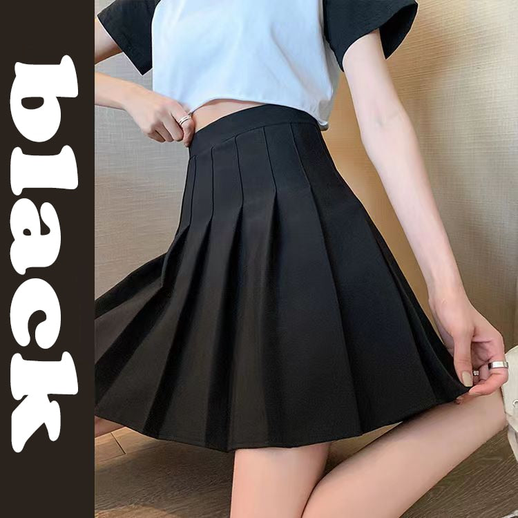 Lucyever Solid Color Pleated High Waist Preppy Style Skirt