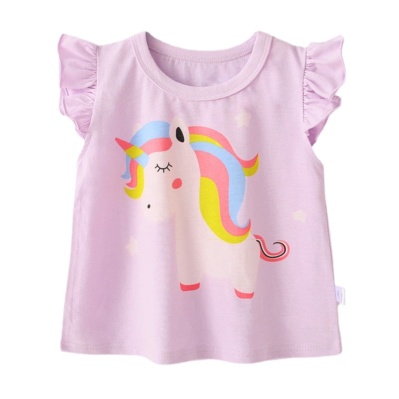 Kids T-shirts Summer Ruffle Sleeve Unicorn Clothes