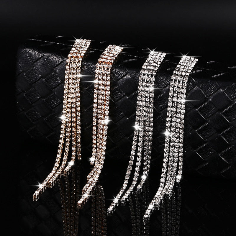 Luxury Rhinestone Crystal Long Tassel Drop Dangling Earrings