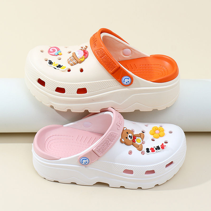 2022 new thick-soled slippers women&#39;s summer outer wear increased non-slip high-heeled shoes hole shoes beach sandals home shoes