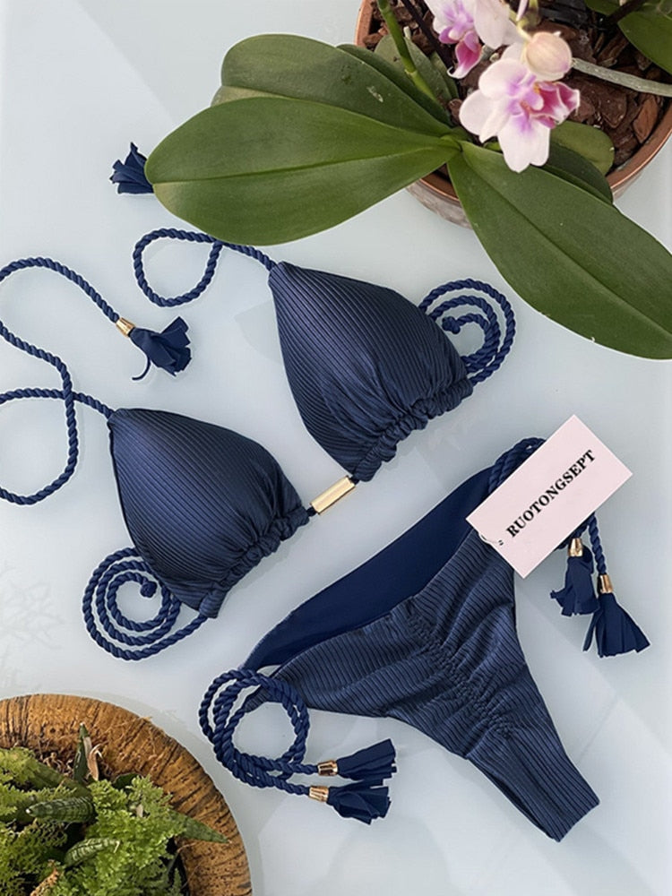 RUOTONGSEPT Triangle Bandage Swimwear Thong Bikini Set
