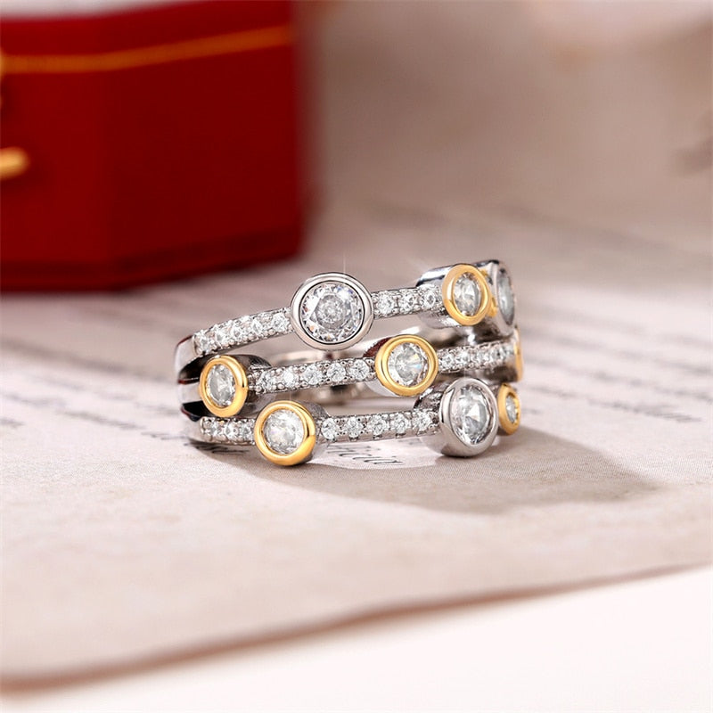 Huitan Vintage Two Tone Lady's Wearable Luxury Cubic Zirconia Ring