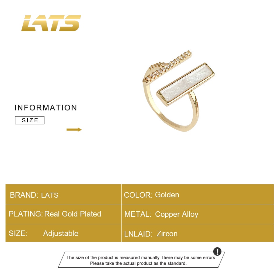 LATS Trendy Square One-word Zircon High-end Open Index Finger Ring